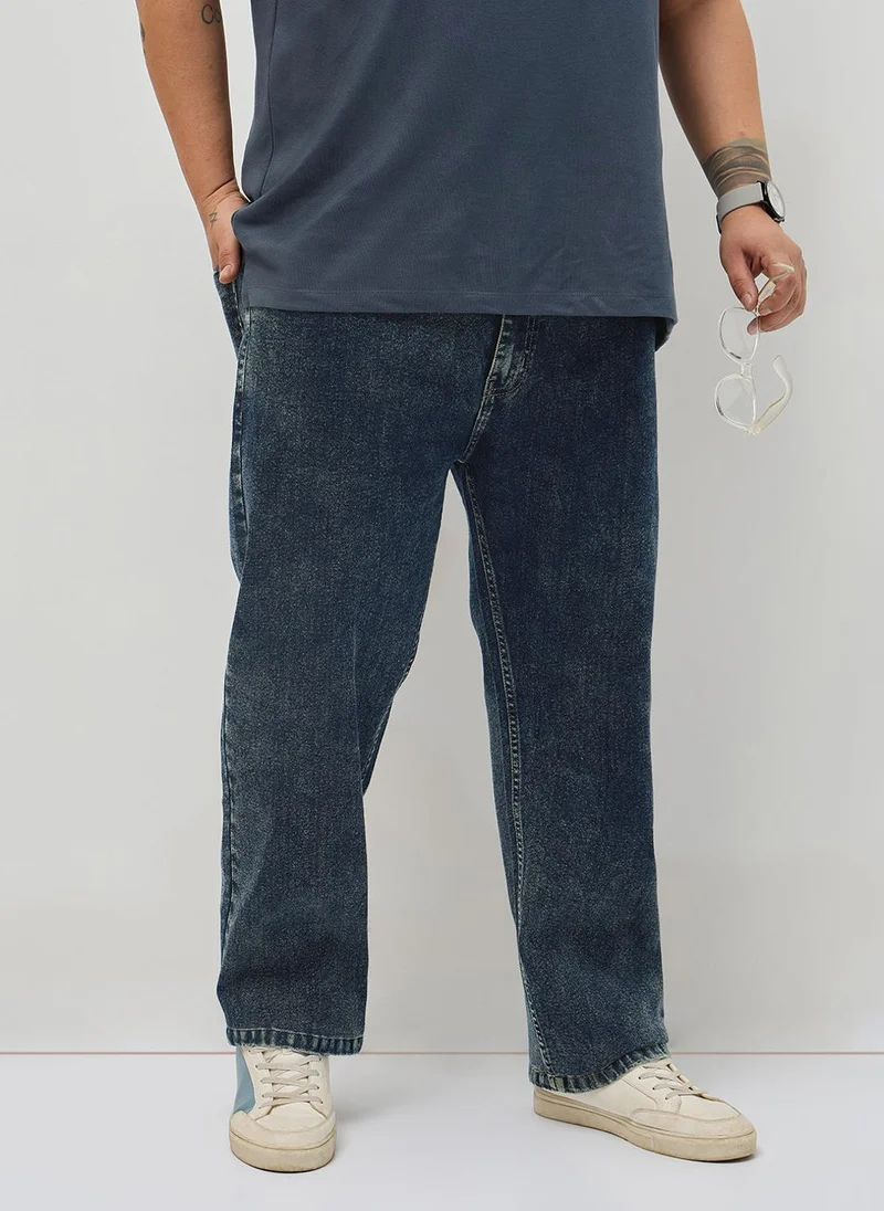 Urbano Fashion Urbano Plus Men's Dark Blue Regular Fit Heavy Washed Denim Jeans Stretchable